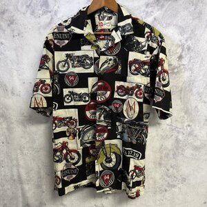 Hilo Hattie Hawaiian Shirt Mens Large 23x29 Biker Motorcycle Button Up Shirt